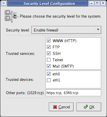 Setting up firewall with Security Level